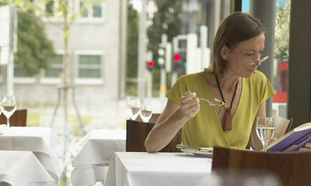 A woman dining alone