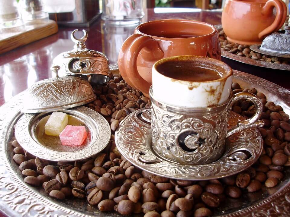Turkish coffee offered in the Grand Bazaar cafes in Istanbul