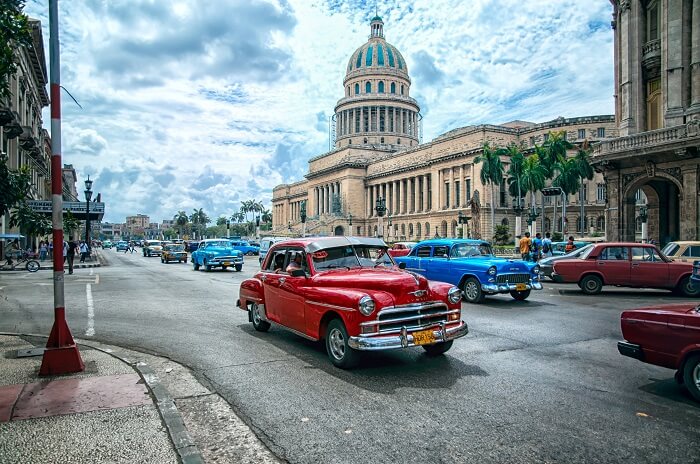 retro cars on the road in Havana